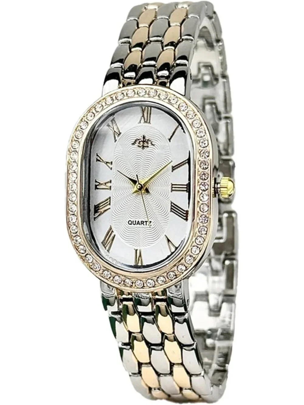 Women's Two-Tone Vintage Rome Oval Case Adjustable Stainless Steel Analog Watch